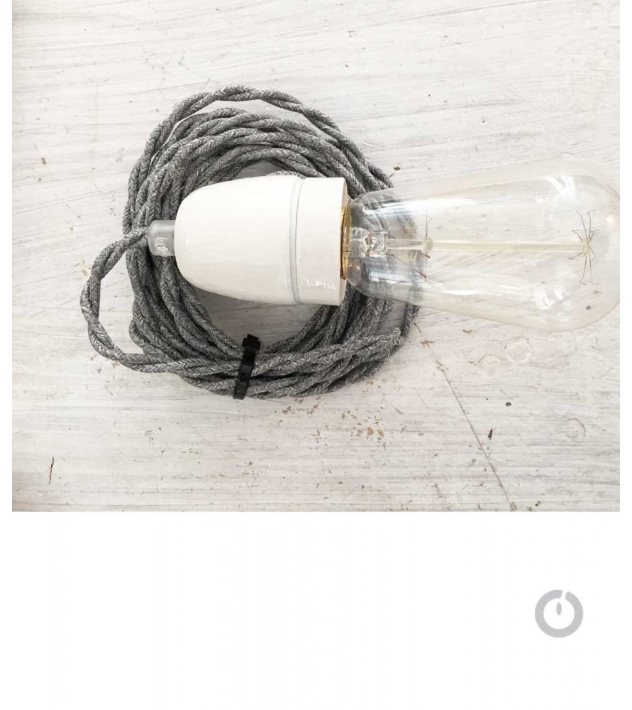 Baladeuse cable textile tresse en lin et douille porcelaine