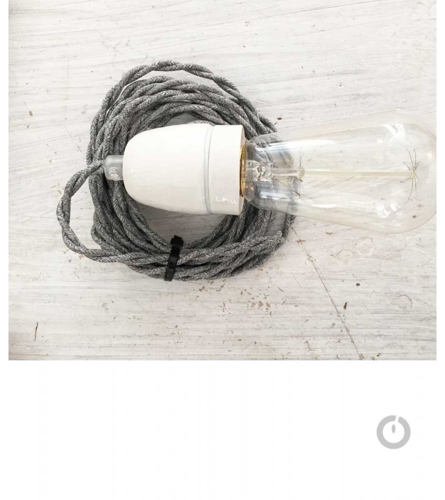 Baladeuse cable textile tresse en lin et douille porcelaine Baladeuse cable textile tresse en lin et douille porcelaine