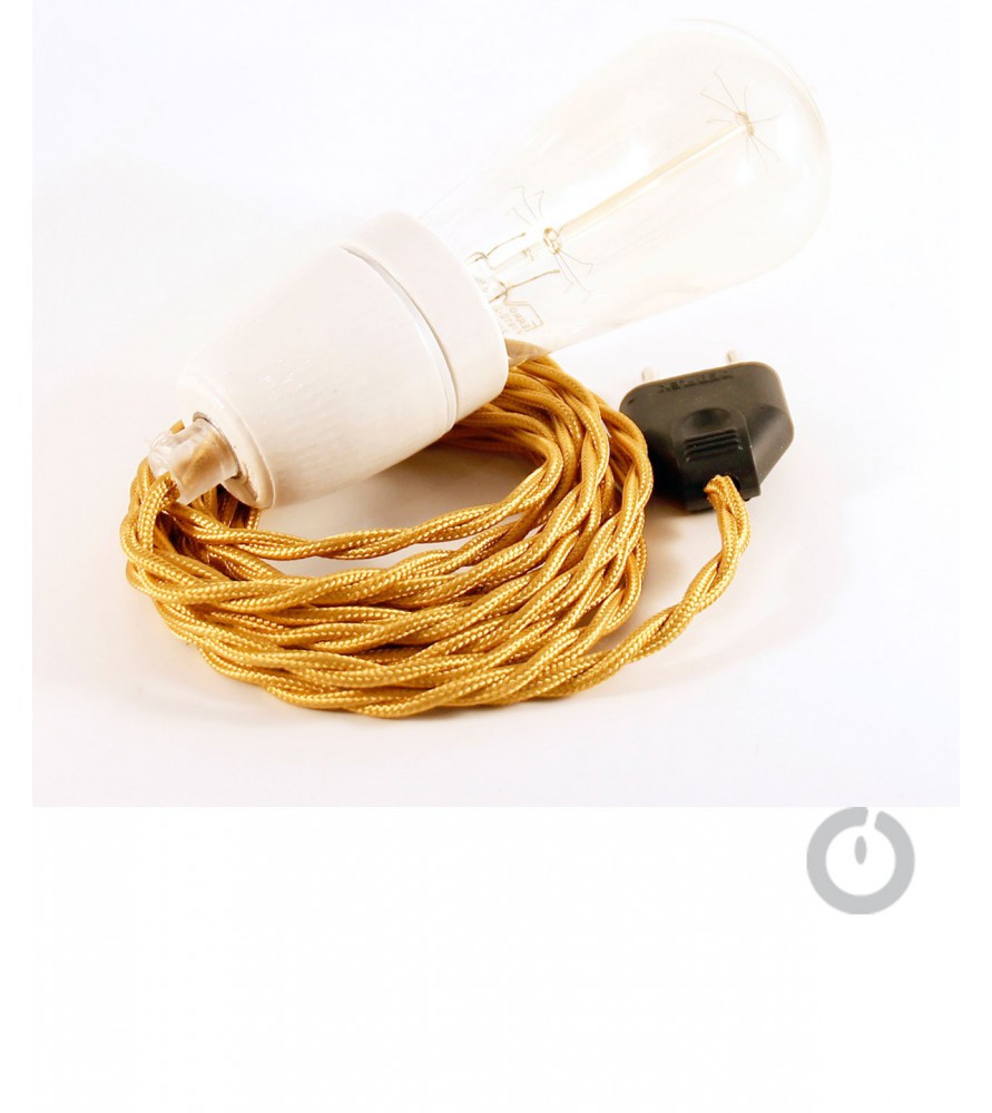 Baladeuse cable textile tresse or et douille porcelaine Baladeuse cable textile tresse or et douille porcelaine