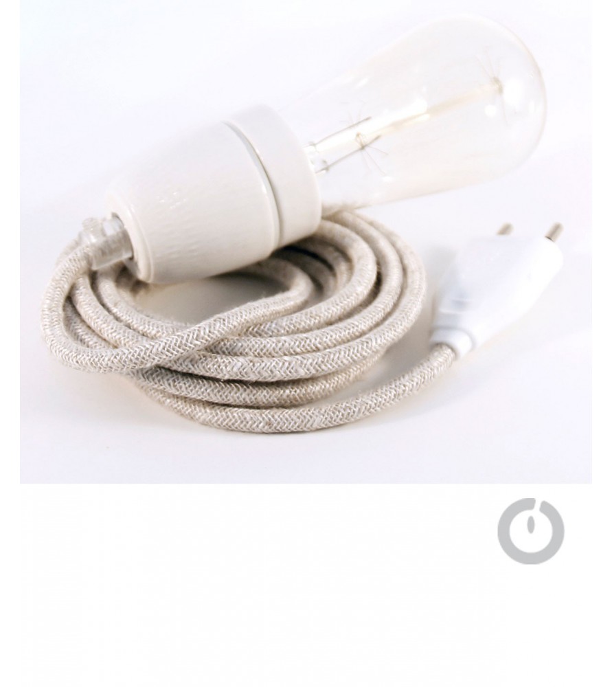 Baladeuse cable textile lin naturel et douille porcelaine Baladeuse cable textile lin naturel et douille porcelaine