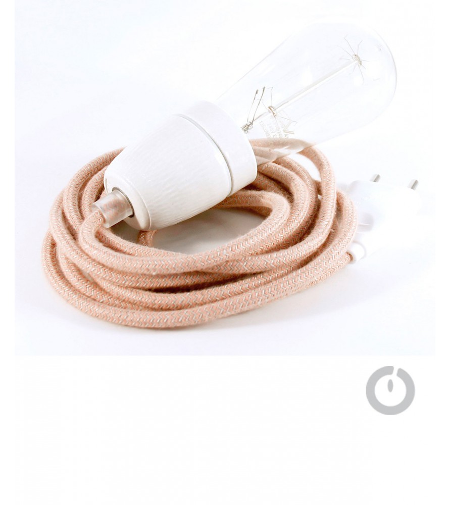 Baladeuse cable textile lin rose et douille porcelaine Baladeuse cable textile lin rose et douille porcelaine