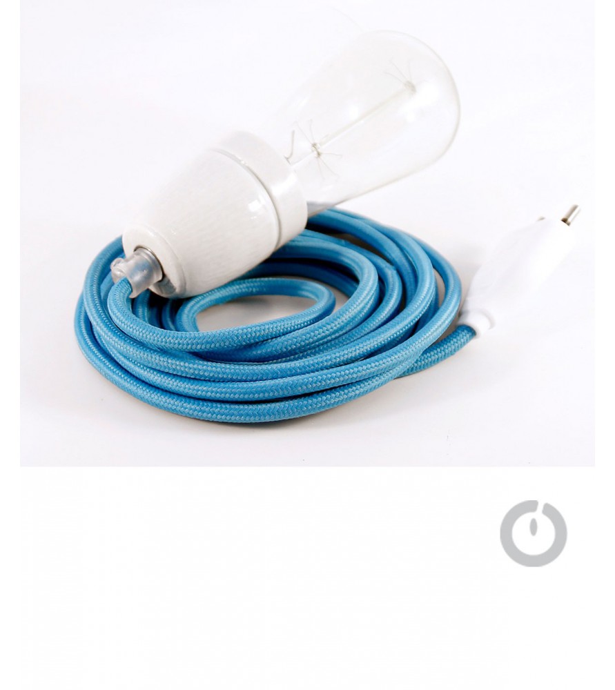 Baladeuse cable textile bleu ciel et douille porcelaine Baladeuse cable textile bleu ciel et douille porcelaine