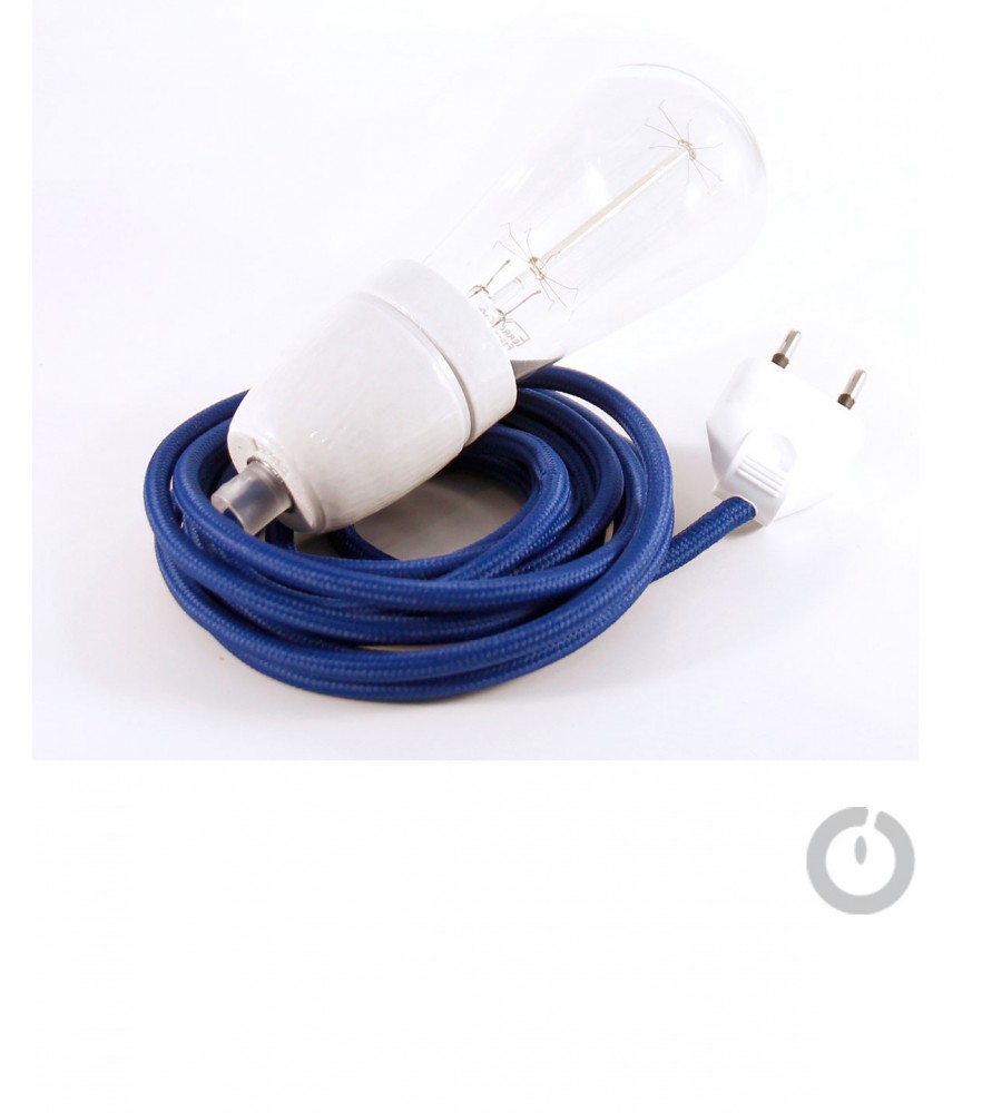 Baladeuse cable textile bleu ciel et douille porcelaine Baladeuse cable textile bleu ciel et douille porcelaine