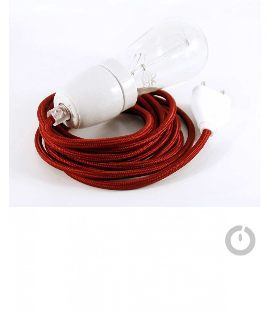 Baladeuse cable textile bordeaux et douille porcelaine Baladeuse cable textile bordeaux et douille porcelaine