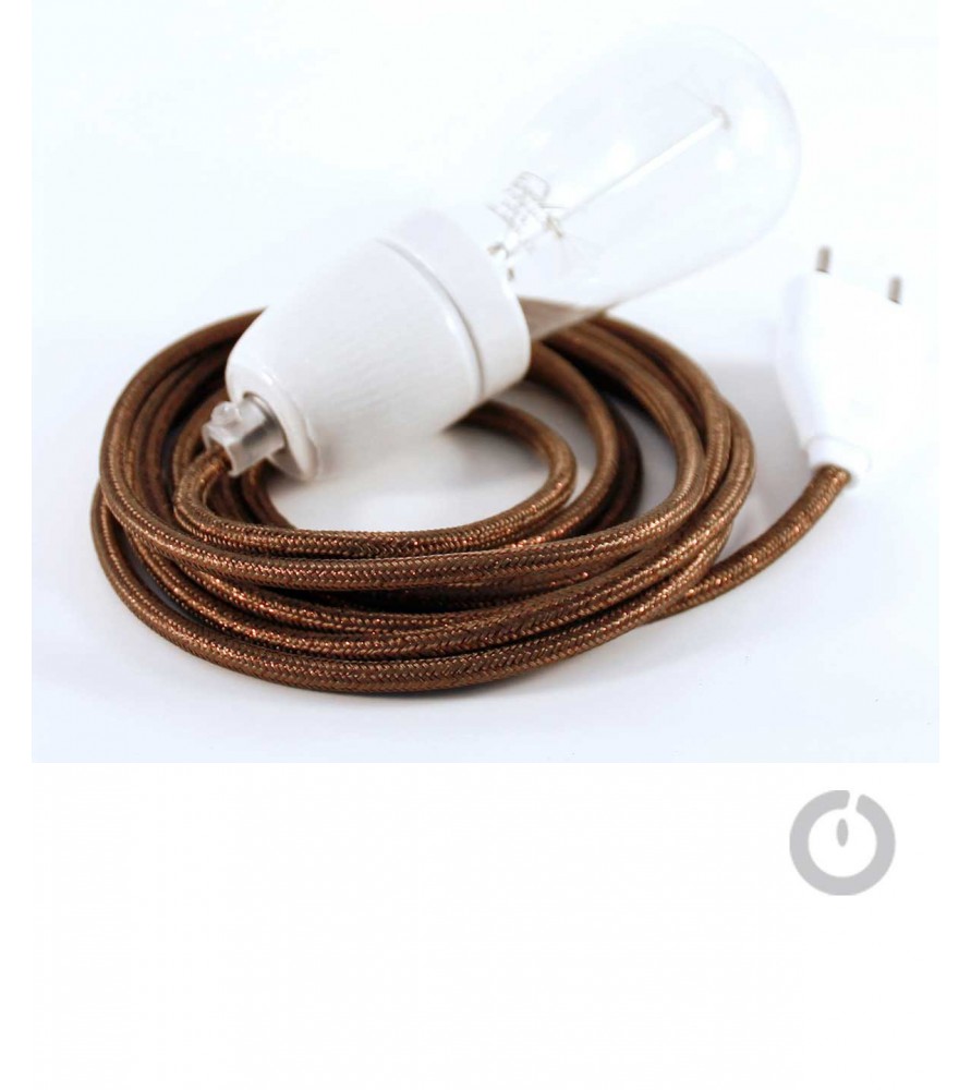 Baladeuse cable textile lame marron et douille porcelaine Baladeuse cable textile lame marron et douille porcelaine