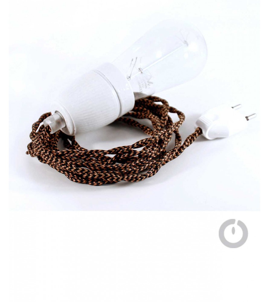 Baladeuse cable textile tresse black whiskey et douille porcelaine Baladeuse cable textile tresse black whiskey et douille porcelaine