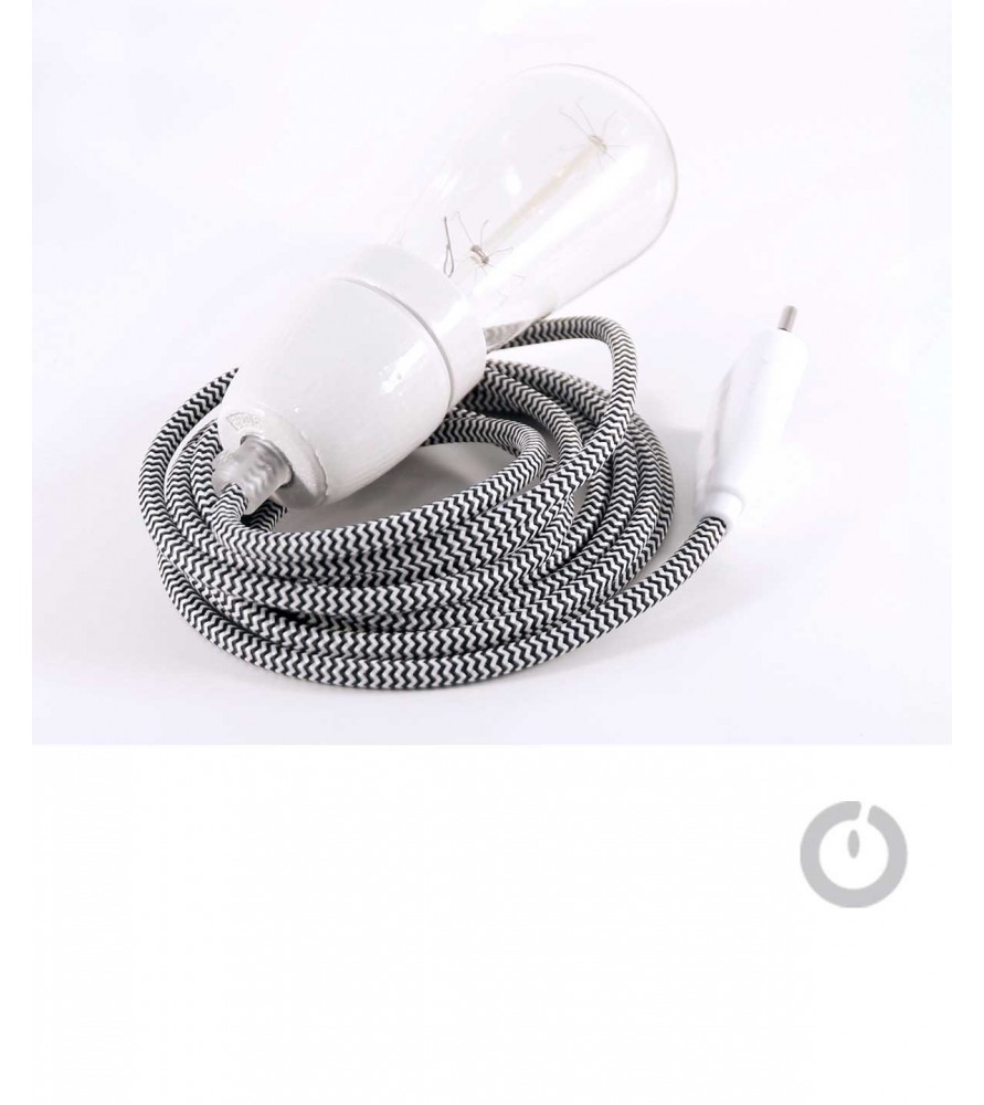 Baladeuse cable textile chine noir et blanc et douille porcelaine Baladeuse cable textile chine noir et blanc et douille porcelaine