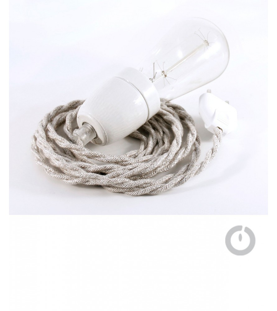 Baladeuse cable textile tresse en lin et douille porcelaine Baladeuse cable textile tresse en lin et douille porcelaine