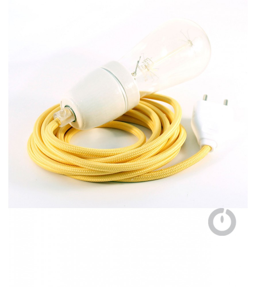 Baladeuse cable textile jaune et douille porcelaine Baladeuse cable textile jaune et douille porcelaine