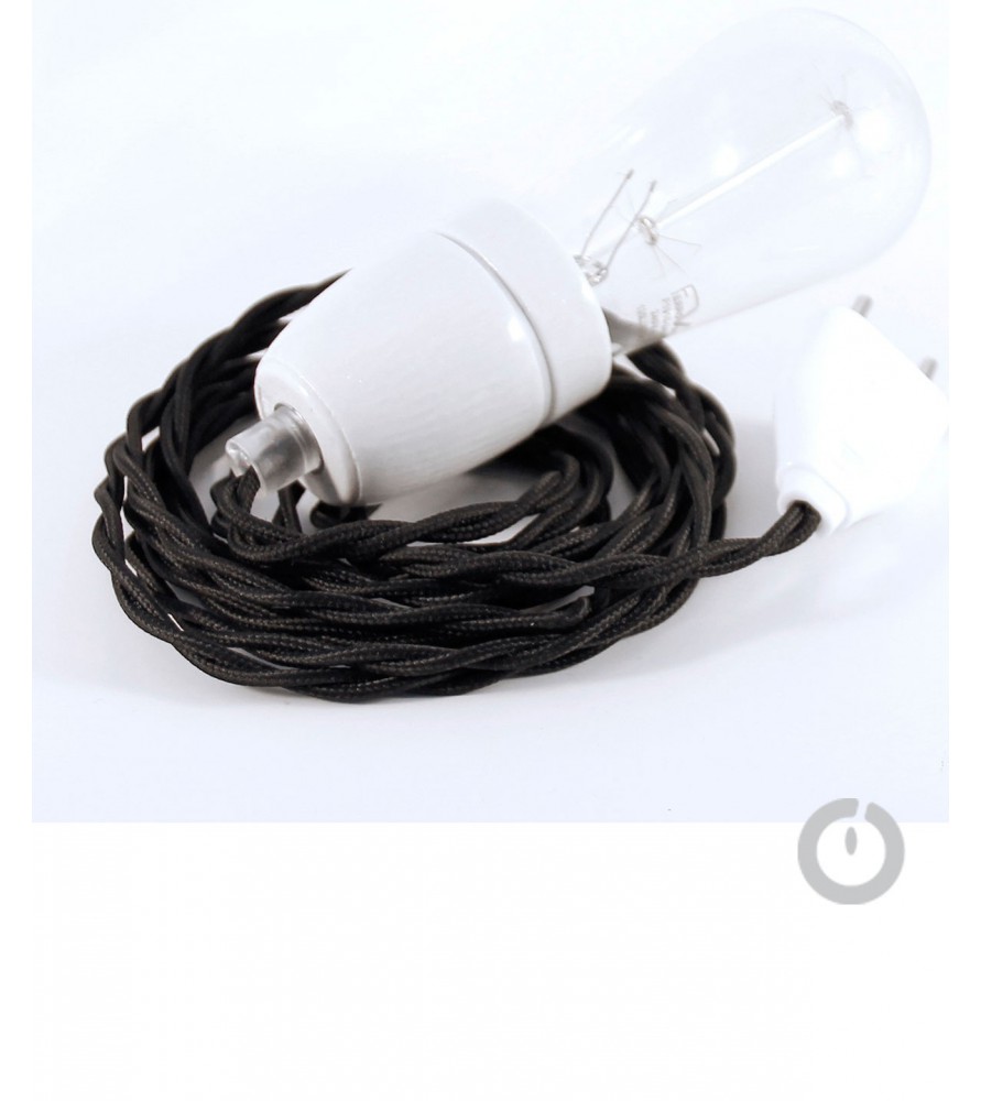Baladeuse cable textile tresse noir et douille porcelaine Baladeuse cable textile tresse noir et douille porcelaine