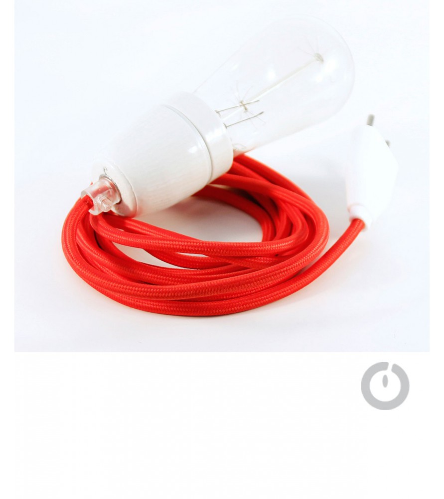 Baladeuse cable textile rouge et douille porcelaine Baladeuse cable textile rouge et douille porcelaine